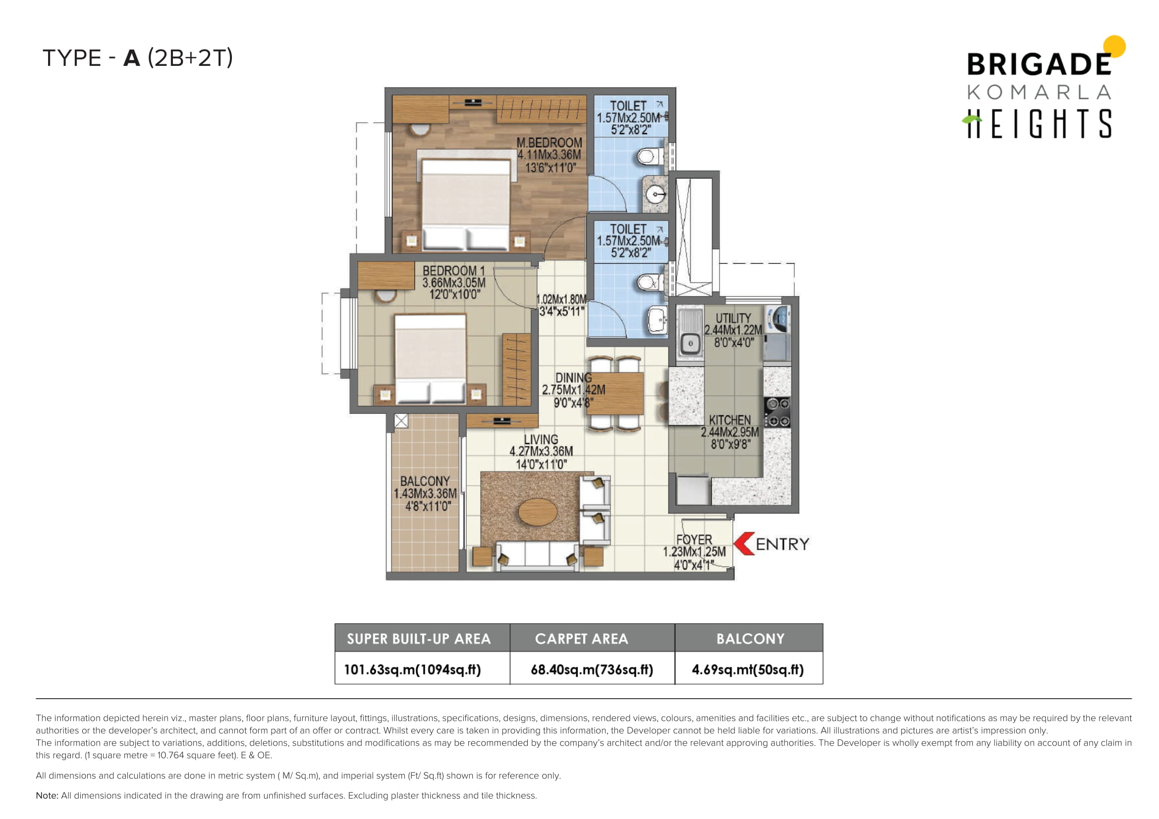 Brigade Komarla Heights 2 BHK Floor Plan