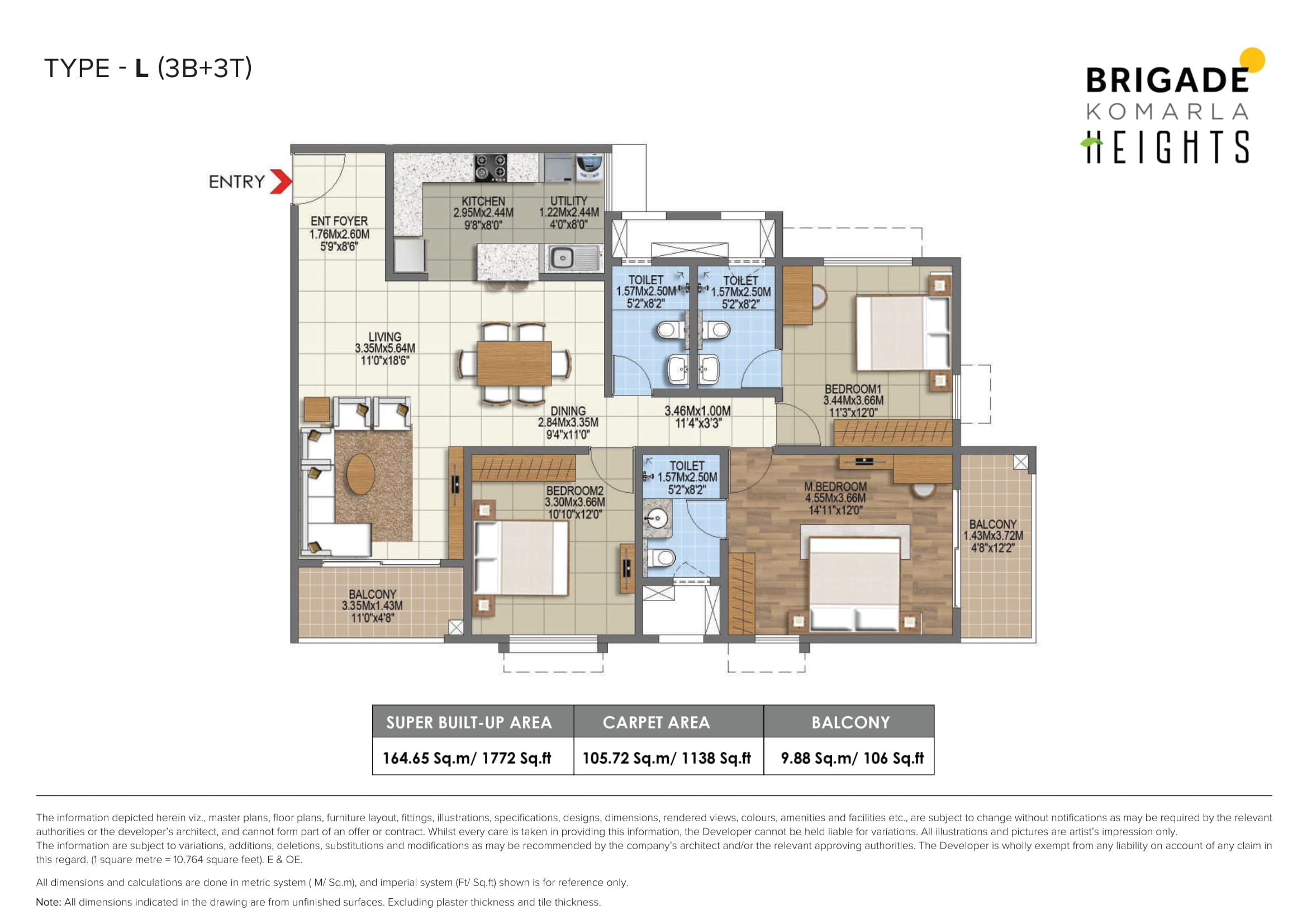 Brigade Komarla Heights 3 BHK Floor Plan